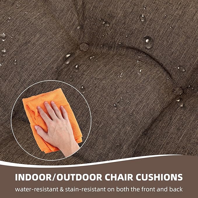 RACE LEAF 17" x 17" Patio Chair Seat Pads Brown - Outdoor/Indoor Patio Cushions Set of 2 - Replacement Cushions for Chairs and Seating - Olefin Seat Pads for Porch, Deck, and Garden Seats