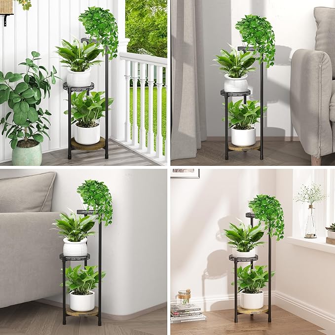 3 Tier Plant Stand Indoor,Metal Tiered Plant Shelves,Modern Corner Plant Shelf for Multiple Plants for Outdoor Living Room Balcony Garden Patio,Black
