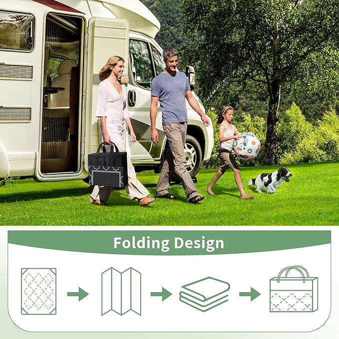 GENIMO Outdoor Rug 9' x 12' Waterproof for Patio Decor, Reversible Plastic Straw Area Rugs Mat for Camper, Outside Carpet for Camping, Rv, Deck, Porch, Picnic, Beach, Balcony, Black & Grey