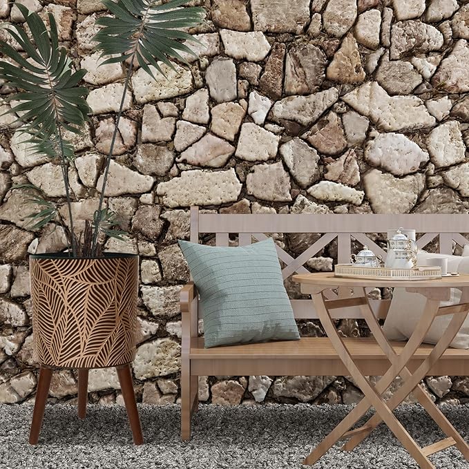 12inch Black Plant Pots for Indoor Plants Large Boho Flower Pot with Stand Modern Planters with Gold Floral Embossed Standing Planter with Drainage for Living Room, Office, Garden or Balcony