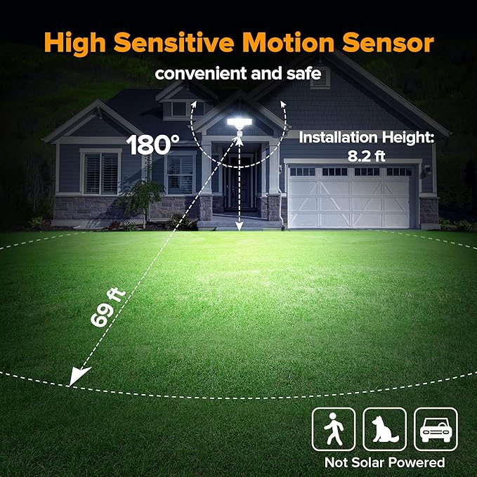 LUTEC 80W 9000LM LED Security Light Motion Sensor Outdoor Lights, 4 Head LED Flood Lights Outdoor 5000K Daylight, IP65 Waterproof, Motion Detected Lights for Outside, House, Garage, Yard (White)