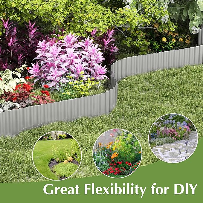 Metal Garden Edging Border, Corrugated Steel Landscaping, DIY for Lawn (Silver, 6 Inch x 20FT)