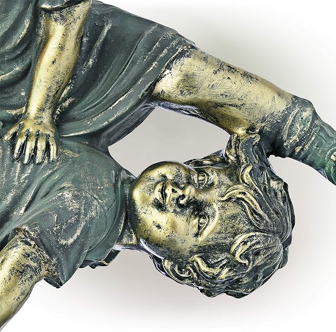 Alpine Corporation 26" Tall Indoor/Outdoor Girl Jumping Over Boy Statue Yard Art Decoration