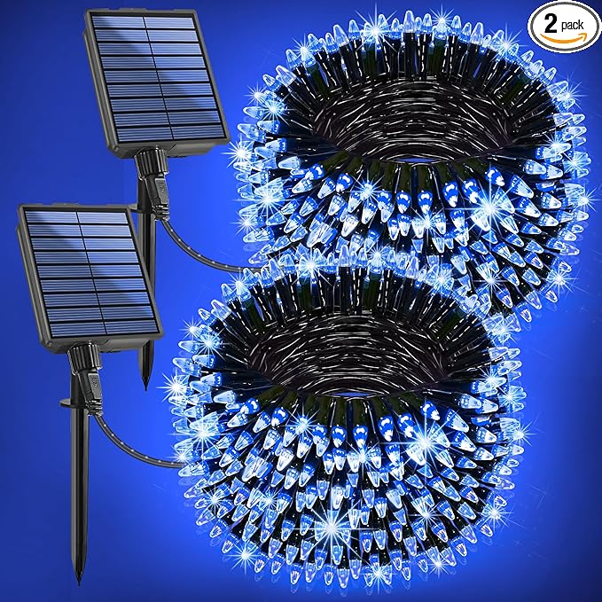 2-Pack 200FT Solar String Lights for Outside, 600 LED Extra-Bright Solar Light Outdoor with 19 Modes & Timer, Waterproof Fairy Solar Lights for Garden Patio Tree Christmas Decorations (Blue), 2021B