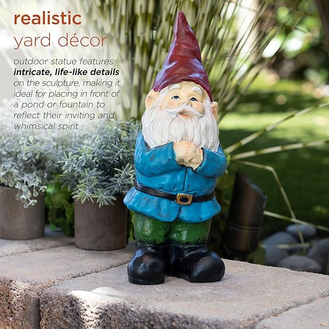 Alpine Corporation 12" Tall Classic Outdoor Garden Gnome Yard Statue Decoration