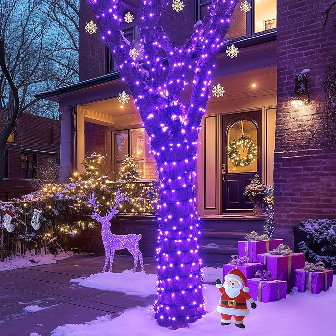 JMEXSUSS 2 Pack Purple Solar Christmas Lights, Total 400 LED 151FT Purple Solar Lights Outdoor Waterproof, 8 Modes Purple Christmas Lights for Outside Patio Yard Halloween Tree Christmas Decorations