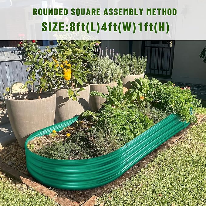 Land Guard 8×4×1 ft Green Raised Garden Bed, Vego Garden Raised Bed, Above Ground Flower Bed for Vegetables, Flowers, Herbs（Green）…