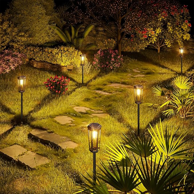 KINKAI Solar Pathway Lights Outdoor - 6 Pack Solar Garden Lights Driveway Light Landscape Lighting for Outside Walkway Patio Sidewalk Yard (Warm Light)
