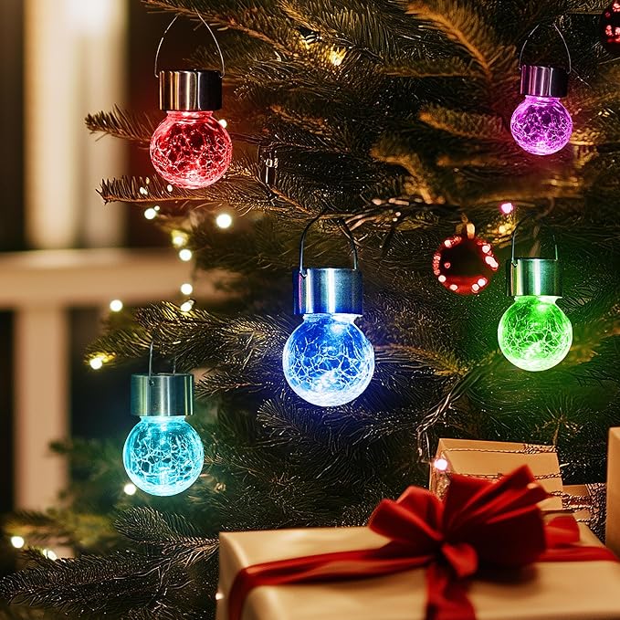 GIGALUMI 16 Pack Solar Outdoor Lights, Solar Hanging Lights for Christmas Decoration-Cracked Glass Solar Lights Outdoor Waterproof for Garden, Yard, Fence, Tree(Color Changing)