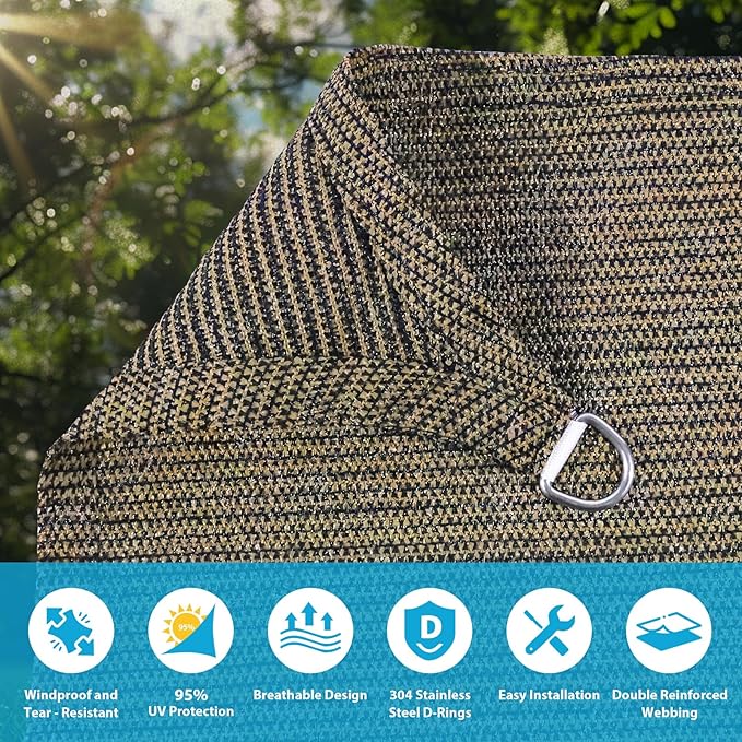 Amagenix Sun Shade Sail 5X6 Curved Edge Outdoor Shade Canopy Mocha Breathable 95% UV Block Shade Cloth for Patio Garden Backyard (We Make Custom Size)