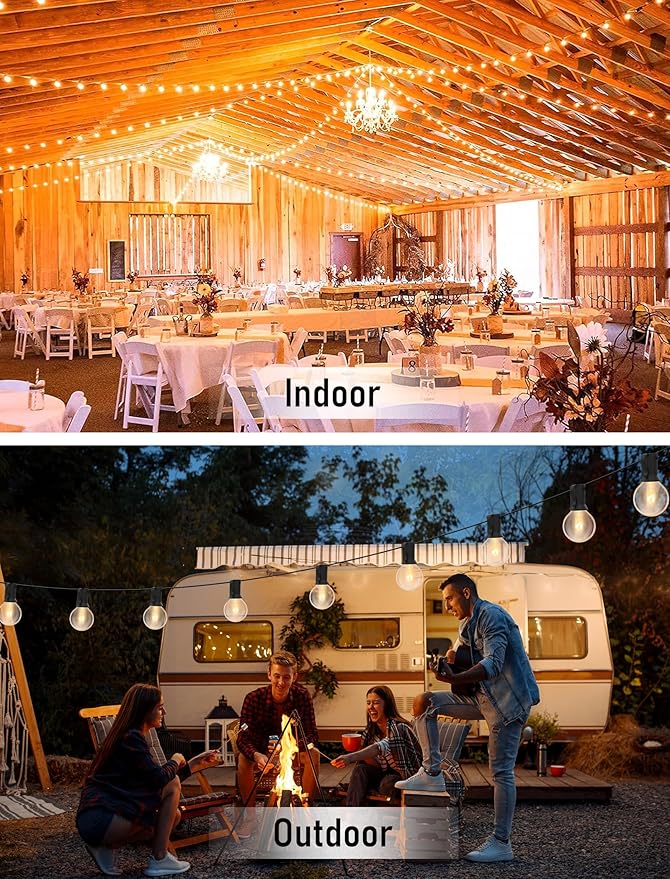 50FT String Lights, G40 Outdoor String Lights Edison Light Bulbs Clear Globe Lights for Backyard Patio Lights Indoor/Outdoor Commercial Decoration -5 Watt/120 Voltage/E12 Base -Black Wire