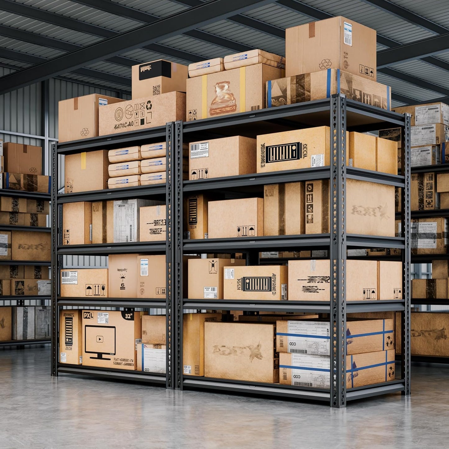 72"H Storage Shelves heavy duty, 2000LBS Garage Shelving, 5 Tier Metal Shelving Unit Adjustable Garage Shelves Utility Rack Shelf for Storage Warehouse Pantry Closet,35.6" W × 16" D × 72" H, Black