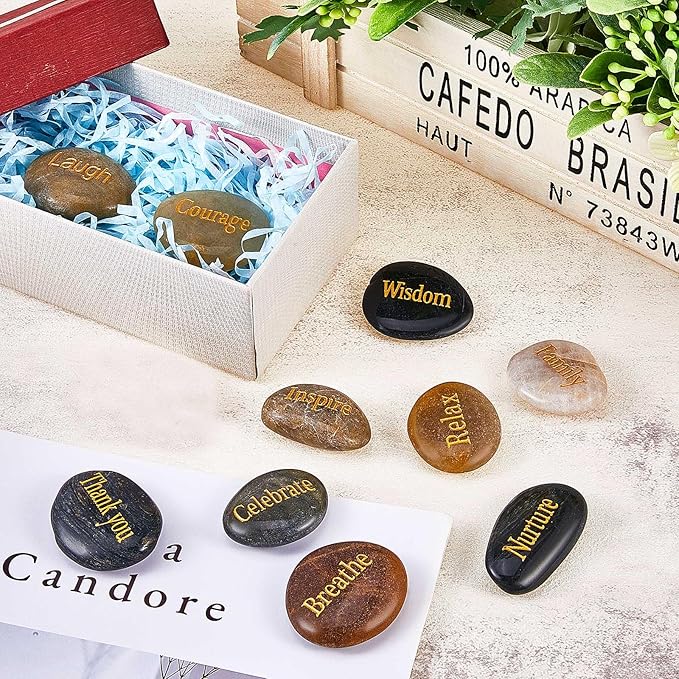 40 Pieces Engraved Inspirational Stones Different Words Encouragement Stones Motivational Gifts Garden Rocks with Words Positive Rocks for Friends Family as Christmas Thanksgiving Gift