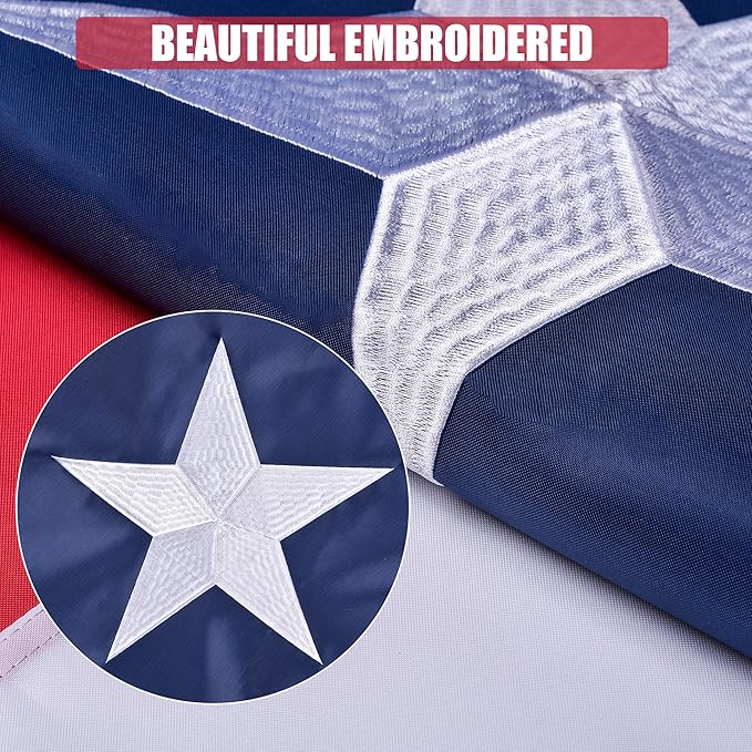 Texas State Flag 4x6 Ft, Deluxe Embroidered Heavy Duty Polyester Durable TX Outside Flags, Indoor/Outdoor, Sewn Stripes and Brass Grommets