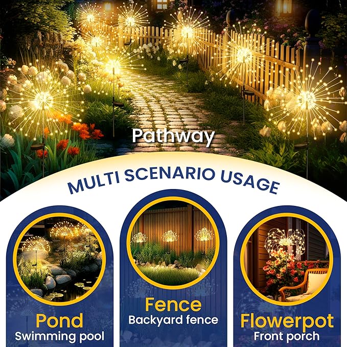 GIGALUMI Garden Outdoor Decor Lights 120LED 2Pack, Solar Garden Lights for Yard Outside Fairy Decorative,Solar Powered for Yard Pathway Flowerbed Planter Balcony Patio Decor（Warm White）