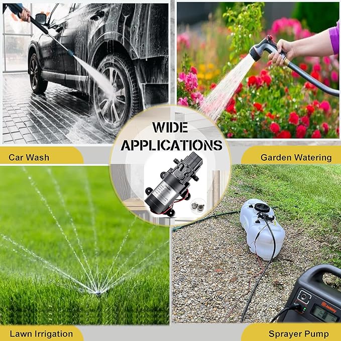 bayite 12V DC Water Transfer Pump with 2 Hose Clamps 12 Volt Diaphragm Pump Self Priming Sprayer Pump with Pressure Switch 4.5 L/Min 1.2 GPM 80 PSI for Weed ATV Marine Boat