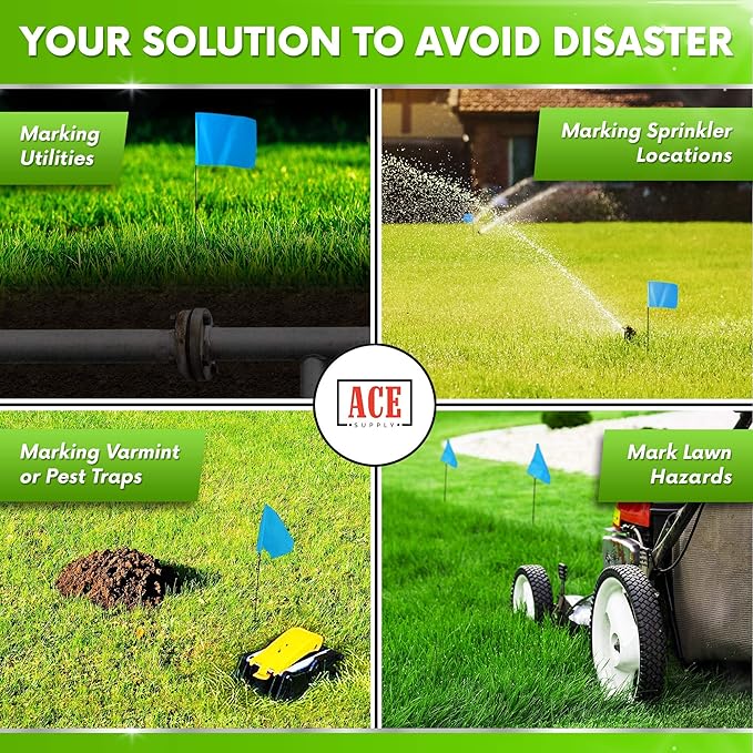 Blue Marking Flags 100 Pack - 4x5x15 Inch Blue Yard Flags - Markers For Lawn, Irrigation, Landscaping, Survey & Sprinkler Head Marking