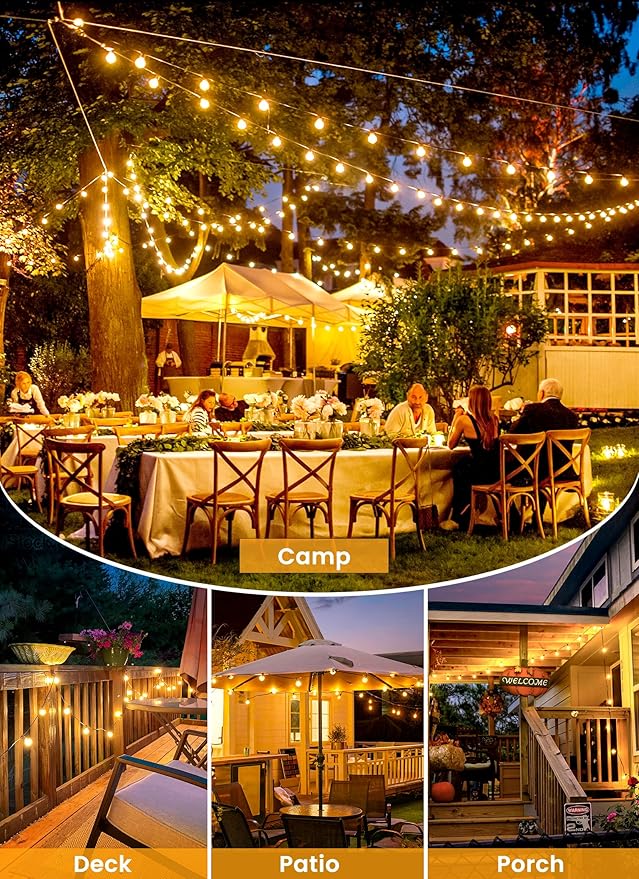 Brightown Solar String Lights Outdoor Waterproof with Remote & USB Port, 29FT Solar Patio Lights with 25+1 LED Shatterproof Bulbs, 3 Light Modes, Dimmable Hanging Light for Camping Backyard Garden