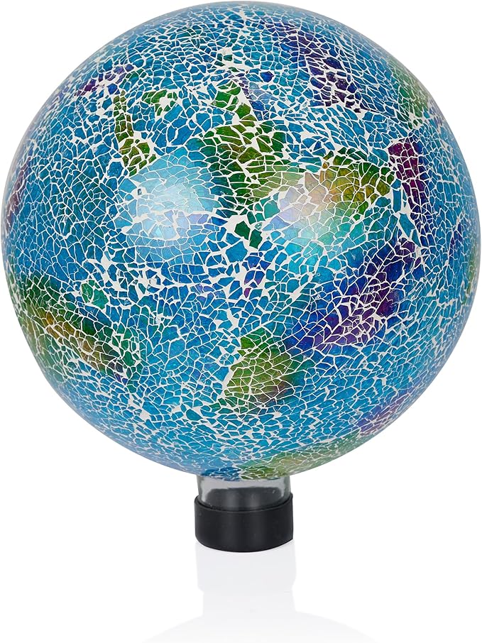 Alpine Corporation HMD226 Shades of Blue Crackle Glass Gazing Ball, Colorful Home Décor for Patio & Garden, 12" H, Multicolor