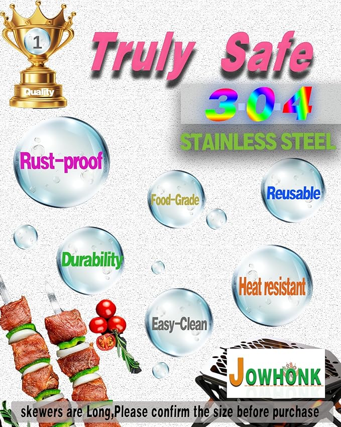 21.5 inch Long Flat Skewers for Kabobs (12 PCS),0.4" Wide 304 Stainless Steel Barbecue Kebab Skewers for Grilling with Wood Handle,Durable for BBQ Metal Kabob Skewer Sticks for Outdoor