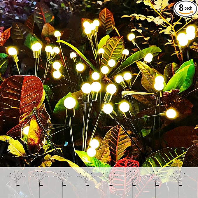 ANTQUE 8 Pack Solar Garden Lights, New Upgraded Swaying Starburst Solar Garden Lights, Vibrant Garden Lights Waterproof Solar Outdoor Lights, Yard Patio Pathway Decoration