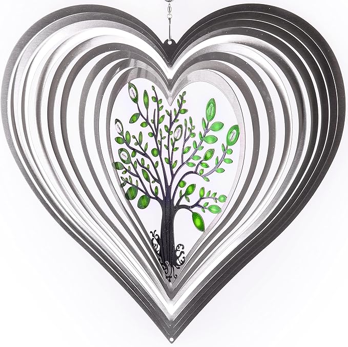 Heart Wind Spinners with Crystals for Yard and Garden, Metal Ornaments for Garden Décor, Outdoor Wind Spinner, Heart Décor Gifts, Outdoor Garden Decoration, 15 inch Heart Wall Décor by ISEO