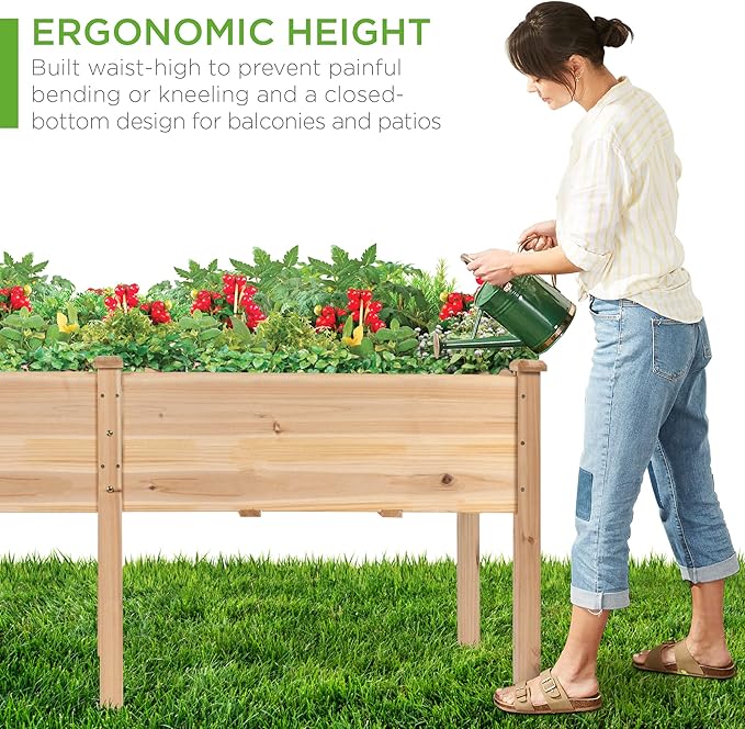 Best Choice Products 72x23x30in Raised Garden Bed, Elevated Wood Planter Box Stand for Backyard, Patio, Balcony w/Divider Panel, 6 Legs, 300lb Capacity - Natural