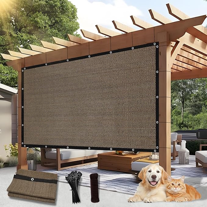 Outdoor 90% Sun Shade Cloth with Grommets, 17 X 20 FT Pergola Shade Cover for Garden Patio Carport Kennel Swimming Pool, Mocha (We Make Custom Size)