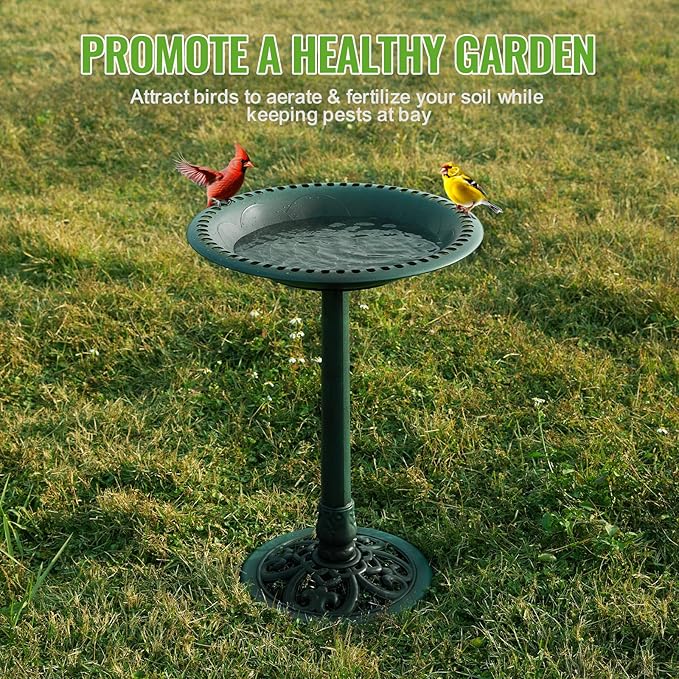Backyard Expressions Outdoor Garden Bird Bath - Green - Weather Resistant Polyresin - 27 Inch