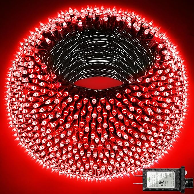 1500 LED 492FT Christmas Lights With Timer Memory - Green Wire String Lights for Indoor Outdoor Decorations, Christmas Tree, Party, Xmas, Wedding, Garden, Patio - Red