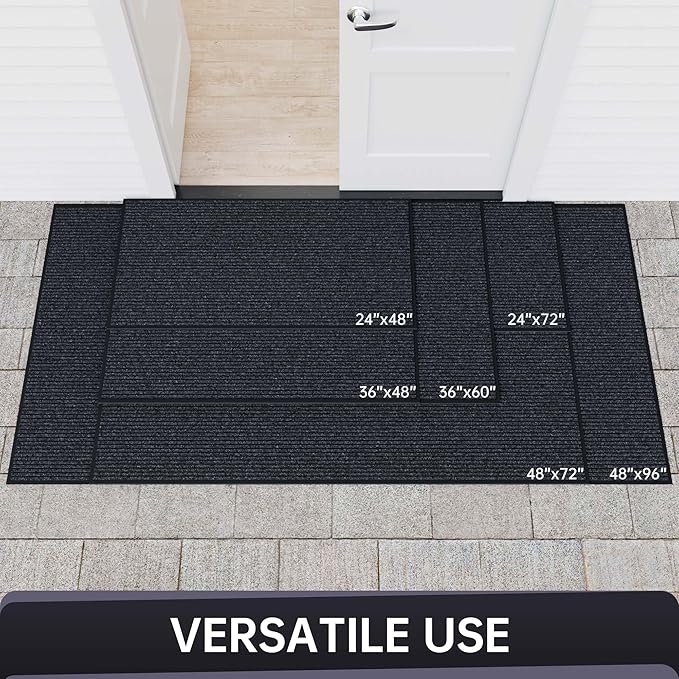 Front Door Mat, Heavy Duty Indoor Outdoor Entrance Door Mat, 72" x 36" Commercial Door Mats for Entryway, Durable Non-Slip Rubber Backing, Low-Profile Welcome Mats for Entry, Gray