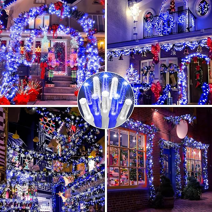Heceltt 1140 LED 449 FT String Lights Outdoor, 8 Modes Christmas Lights, Waterproof LED String Lights with Timer and Memory Fairy Light Plug in for Wedding Home Party Tree Decorations (Blue and White)