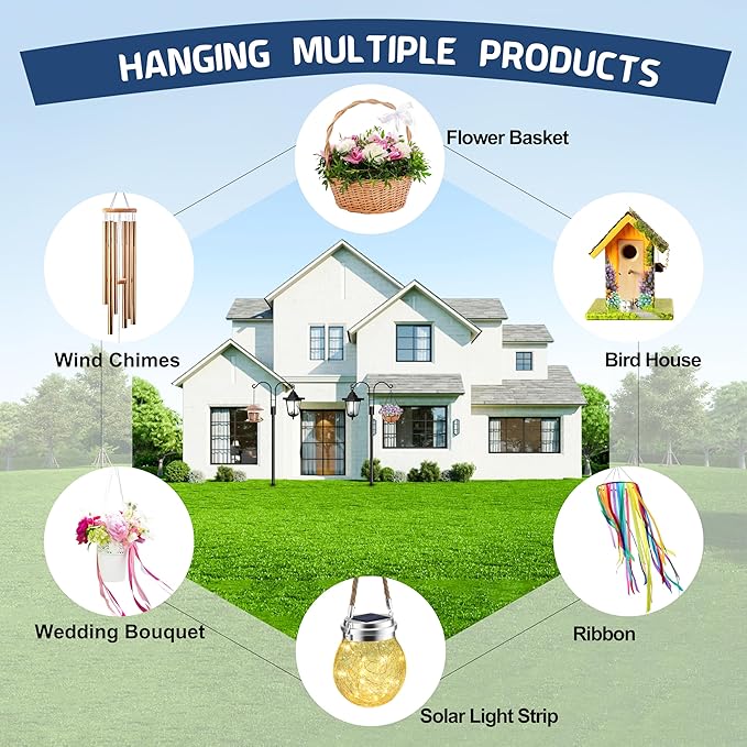 Ottsuls Bird Feeder Pole, 2 Pack 92 INCH Double Shepherds Hooks for Outdoor, Garden Pole with 5 Base Prongs Heavy Duty Planter Hooks for Hanging Plant Baskets, Lantern, Hummingbird Feeder
