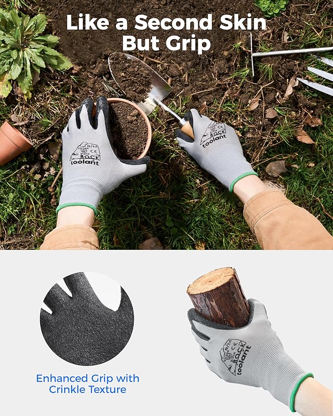 toolant Crinkle Latex Work Gloves Bulk, Rubber Coated Safety Work Gloves for Men and Women, 120 Pairs for Construction, Gardening, Warehouse (Gray, Medium)