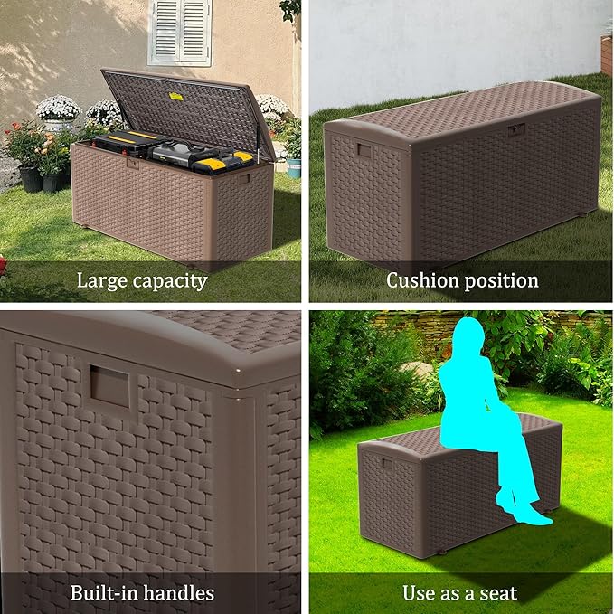 180 Pro Gallon Waterproof Outdoor Storage Bin Resin Deck Box for Patio, Poolside, and Garden, Lockable & UV-Resistant, Brown