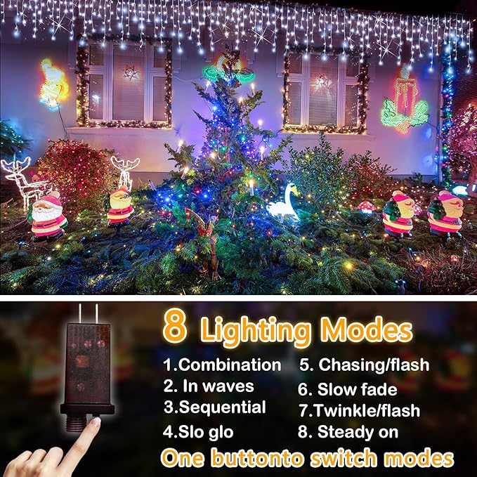 98FT 960LED Christmas Lights Waterproof 8 Modes Christmas Lights Outdoor Decoration with Memory and Timer Hanging Fairy Lights Plug-in Curtain String Lights for Holiday Party Wedding Home