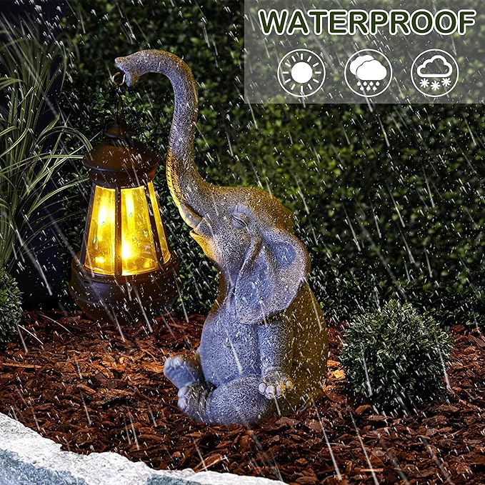 Attivolife Lucky Elephant Solar Statue Light for Garden Decor, Outdoor Waterproof Figurines Lamp, Art Patio Lawn Easter Balcon Yard Ornament - Beautifully Home Ideal Birthdays Gifts for Women Mom