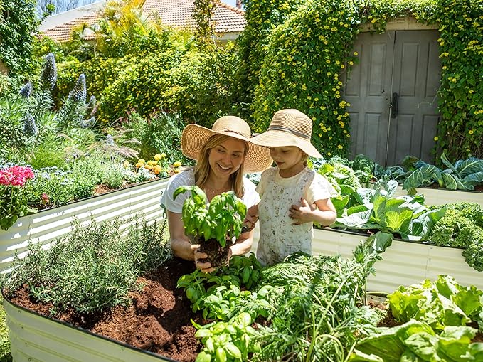 9-in-1 Galvanized Steel Raised Garden Bed // 8×2×1.5 ft Modular Planter for Gardening, Vegetables, Flowers // 18" Tall Metal Raised Garden Beds Outdoor (White) // Patented Design Planter Box