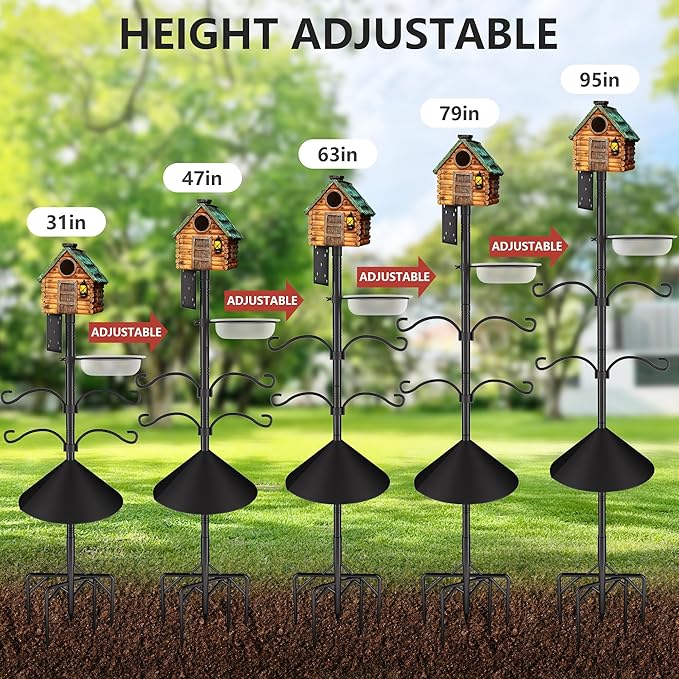 Bird Feeder Pole Stand,95 Inch House Pole for Outdoors Weather Station,Heavy Duty Metal Mount Kit Adjustable Multifunctional Bird Feeder Stand