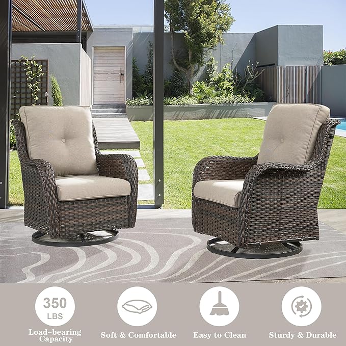 3 PCS Patio Furniture Set - Mixed Grey Wicker Swivel Rocking Chairs with Side Table, Furniture Set for Outdoor