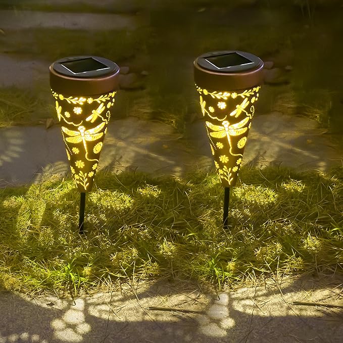 2 Pack Dragonfly Solar Pathway Lights: Outdoor, Waterproof Solar Walkway Lights for Garden, Backyard Patio, Path Yard, Lawn
