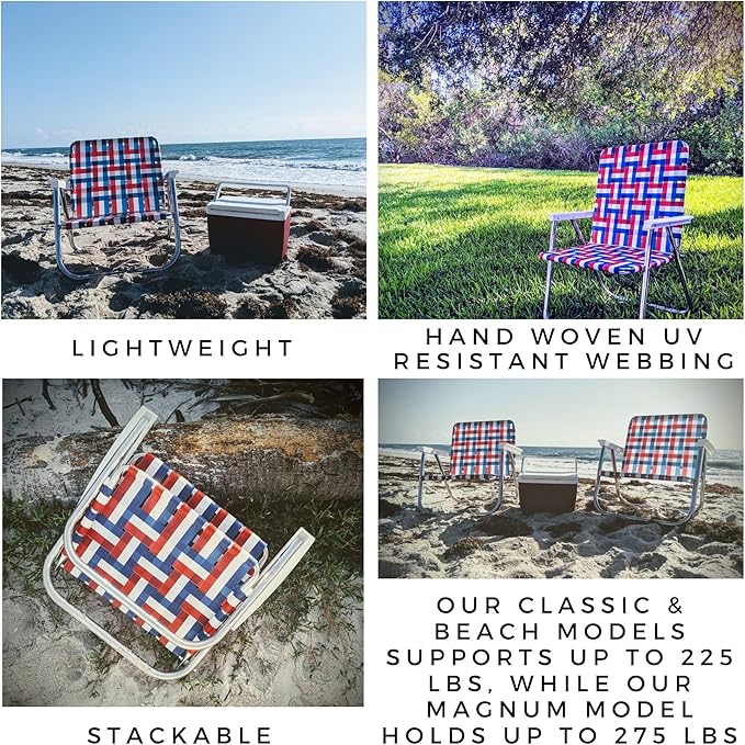 Lawn Chair USA Folding Aluminum Outdoor Patio Lawn Chair | Heavy-Duty Webbed Chairs for Camping, Sports, Beach, Yard & Tailgating | Lightweight Portable | Classic - American Flag