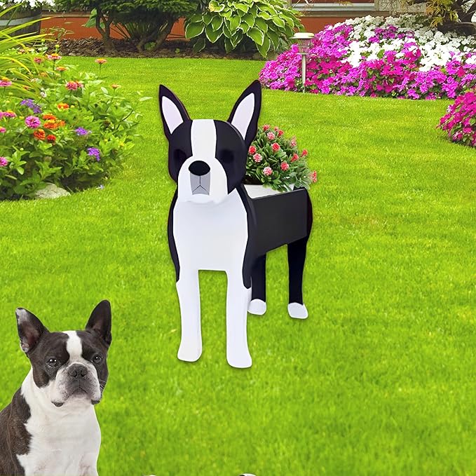 Boston Dog Planter Plant Pots,Cute Garden Dog Flower Planter,Dog Planters Birthday Gifts for Women,Office,Indoor/Outdoor Decor（9.45 * 6.73 * 13.39in）