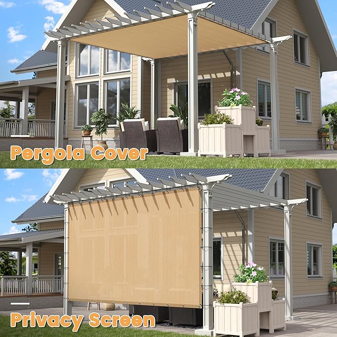 VICLLAX Shade Fabric Sun Shade Cloth with Every 2 FT Grommets for Patio Garden Pergola Cover Canopy 11x23 FT, Wheat
