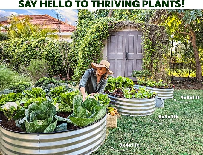 Galvanized Raised Garden Beds Outdoor // 4×2×1 ft Planter Raised Beds for Gardening, Vegetables, Flowers // Large Metal Garden Box (Silver) // Patented Tool-Free Design