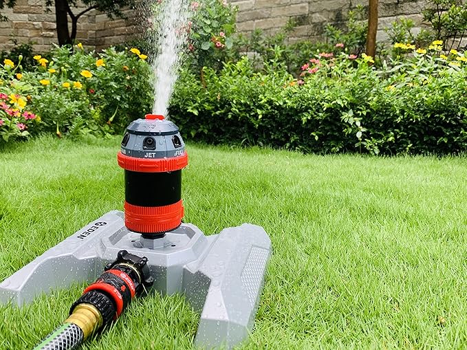 Eden 96122 6-Pattern Mobile Rotary Sprinkler Bundle with Melnor 65131AMZ Mini Oscillator Sprinkler, Waters Up to 80 ft. Diameter