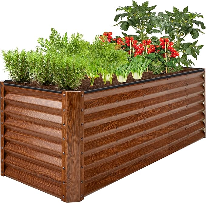 Best Choice Products 8x2x2ft Outdoor Metal Raised Garden Bed, Rectangular Deep Root Planter Box for Vegetables, Flowers, Herbs, and Succulents w/ 239 Gallon Capacity - Wood Grain