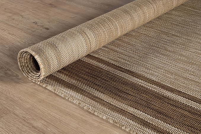 Beverly Rug Outdoor Rug 6x9 Modern Bordered Area Rugs for Indoor and Outdoor Patio Deck Porch Garden Waterproof Weather Sun Resistant Washable Outside Carpet (6 x 9 Jute)