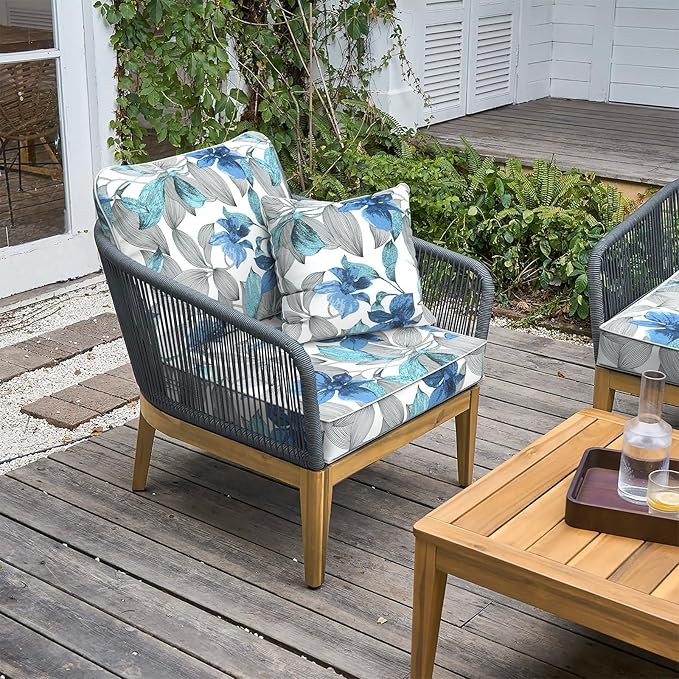 LVTXIII Outdoor Seat and Back Cushion Patio Deep Seat Cushion Set Seasonal Chair Cushion for Wicker Chairs and Garden Furniture Decoration, 24"x24"x4", Clemens Noir Blue