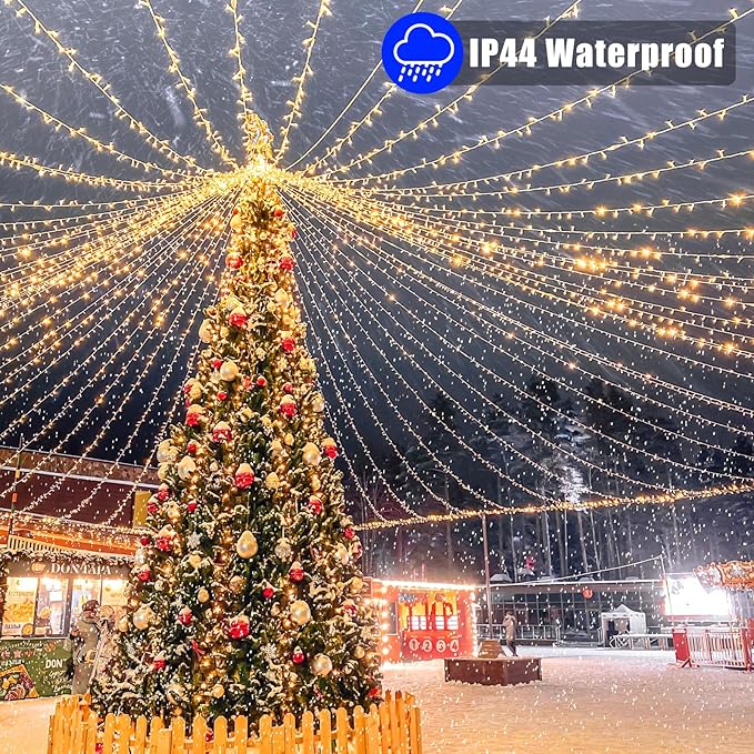 33ft 100 LED Christmas Lights Outdoor Waterproof, Warm White Christmas String Lights Indoor Clear Wire 8 Modes, Plug in Twinkle Fairy String Lights for Bedroom Wedding Home Party Garden Decorations